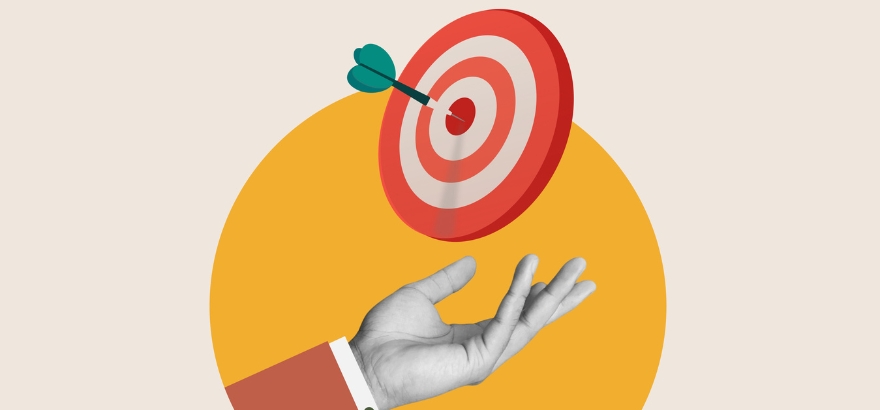 Hand holding target with arrow hitting bullseye symbolizing brand image improvement