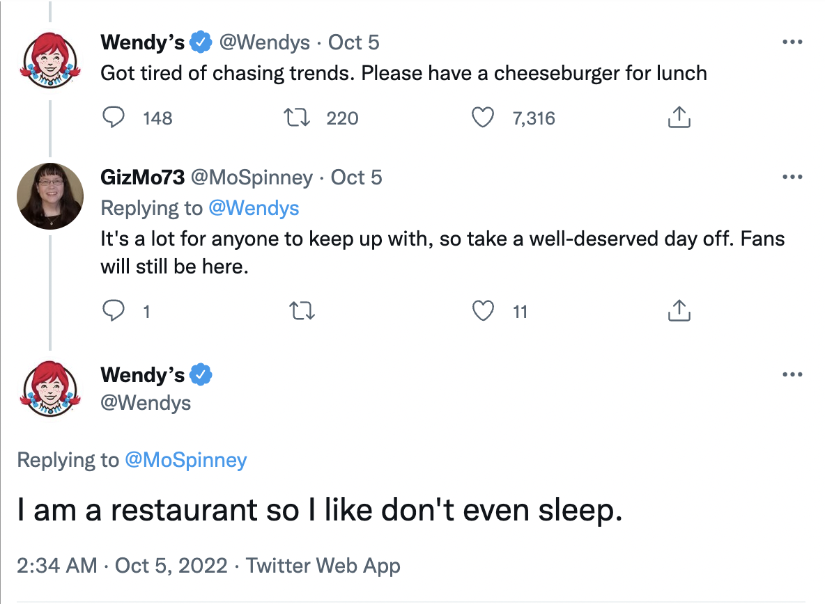 Wendy’s clapbacks good brand reputation example