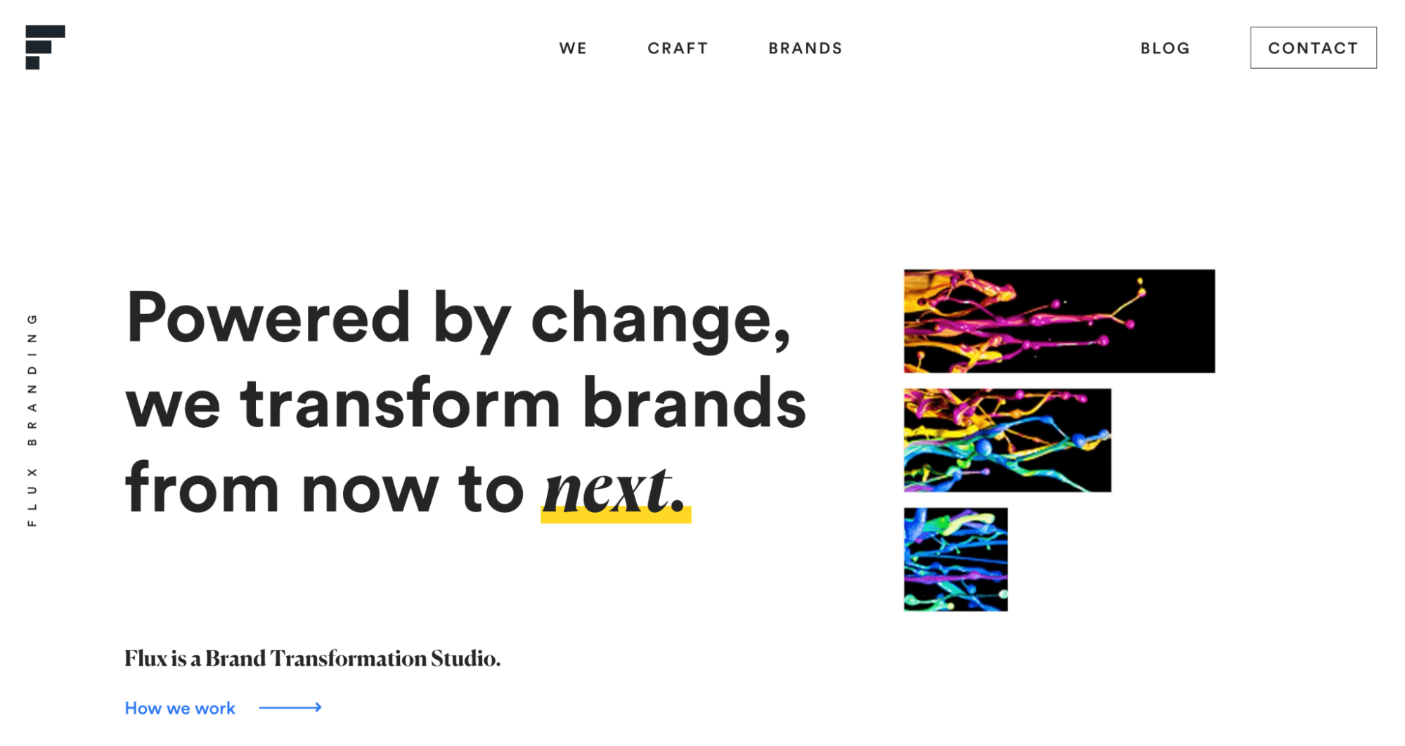 Flux rebranding creative agency homepage