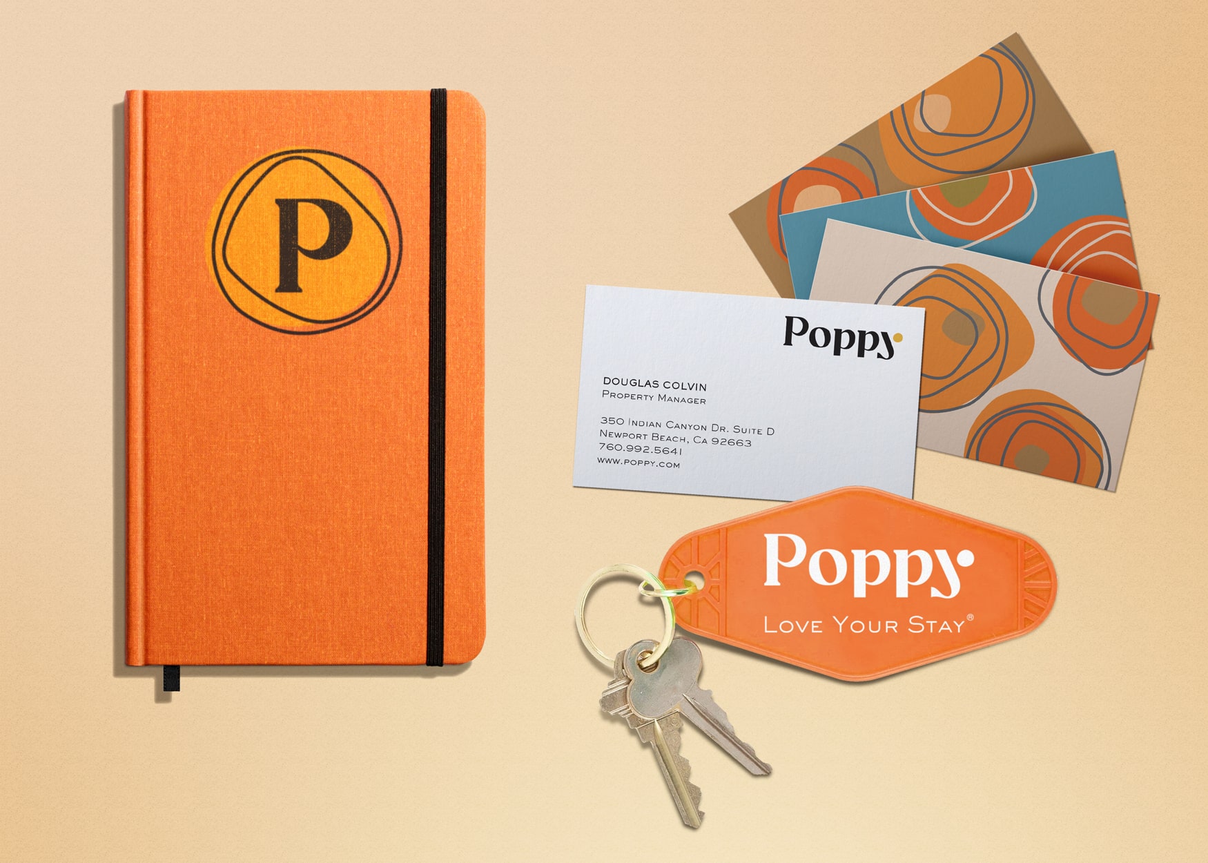 Poppy's business card mockup created by Flux rebranding creative agency in LA