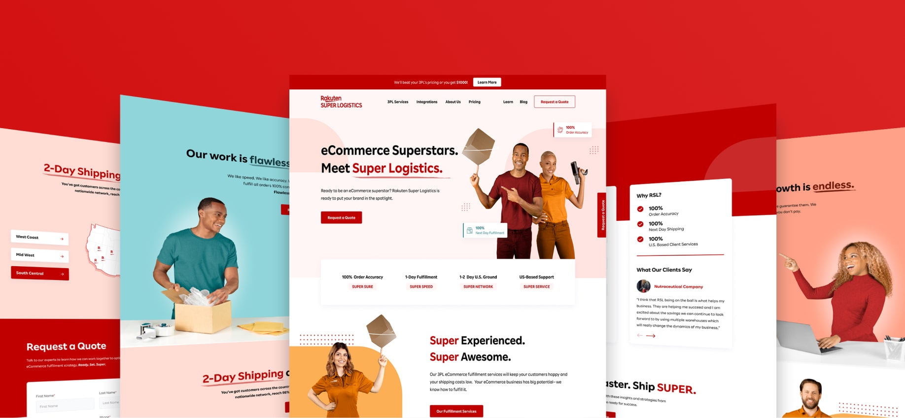 Rakuten Super Logistics landing pages with new look and voice developed by Flux rebranding agency