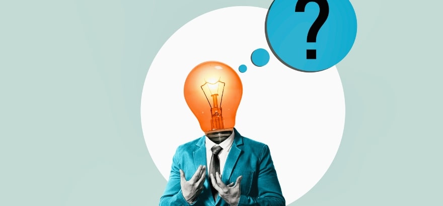 A client with bulb head thinking of the best questions to ask when hiring a branding agency