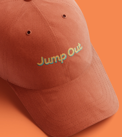 Branding for Jumpout mini mart drive through. Branded Baseball cap